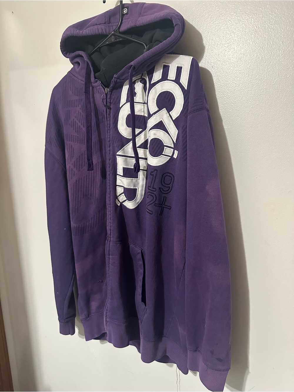 Ecko Unltd. Purple Zip‑Up Hoodie XL – Vintage Streetwear 1972 Graphic